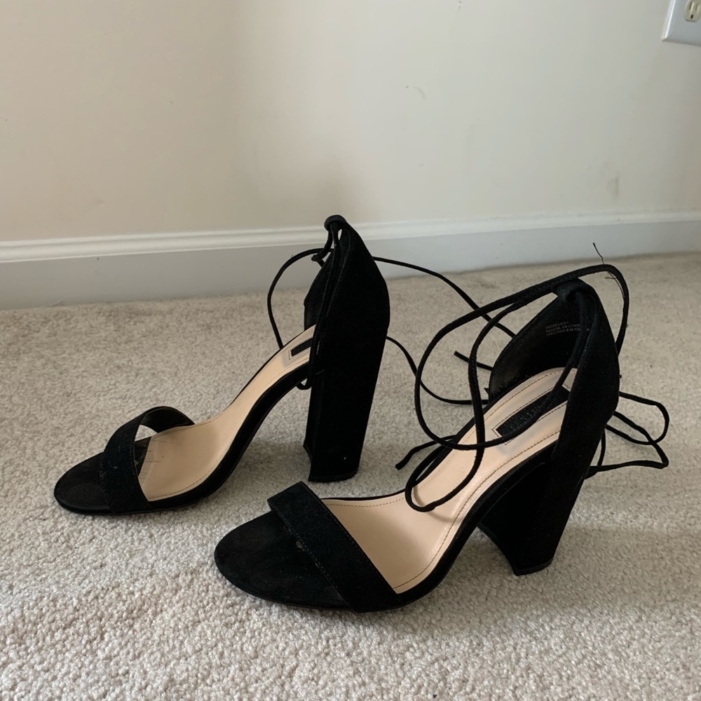 Size 7 black strapy tie heel. - Picture 2 of 3